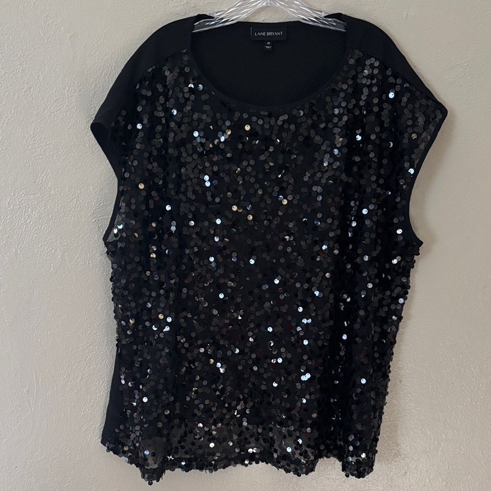 Lane Bryant Women’s Plus Mesh Sequin Disk Front Cap Sleeve Party Top 20 2X